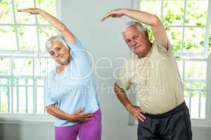 Portrait of senior man and woman exercising