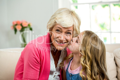 Girl kissing smiling granny
