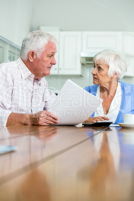 Senior couple discussing with documents