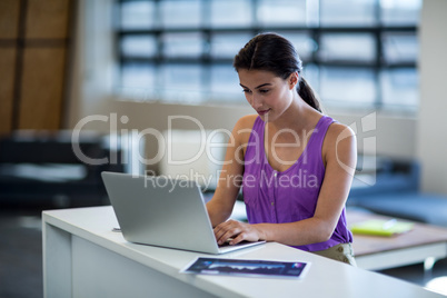 Young woman sitting at desk using laptop