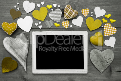 Black And White Chalkbord, Yellow Hearts, Copy Space