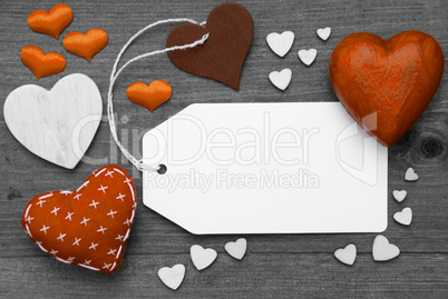 Black And White Label, Orange Hearts, Copy Space