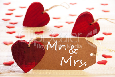 Romantic Label With Hearts, Text Mr. And Mrs.
