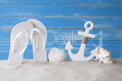 Greeting Card With Summer Decoration Like Anchor And Flip Flops