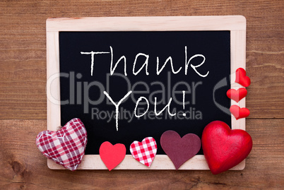 Blackboard With Textile Hearts, Text Thank You