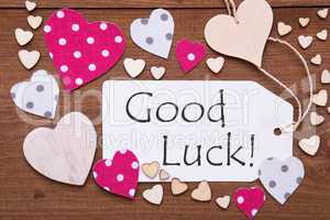 Label With Pink Heart, Text Good Luck