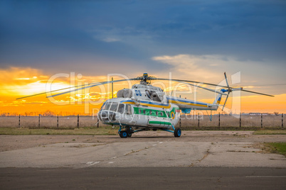 Helicopter parked at the helipad