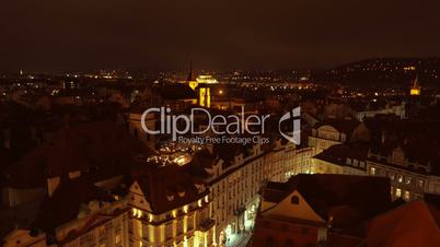 Aerial Panoramic View of Prague Featuring the Old Town Square at Night
