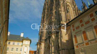 Cinematic Panning Shot of the Front Side of St Vitus Cathedral
