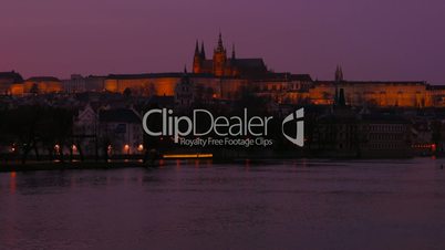 Close-up Shot of the Vltava River and Prague Castle at Dusk