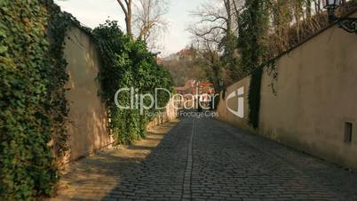 POV Walk Through an Old Carriageway in Prague on a Sunny Day