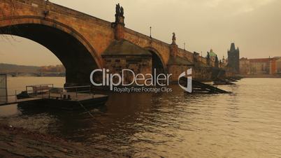 Vltava River Flowing Under Charles Bridge in Prague