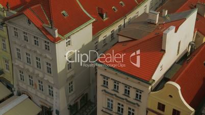 Close-up Tilting Aerial Shot of Prague Old Town Square on a Sunny Day