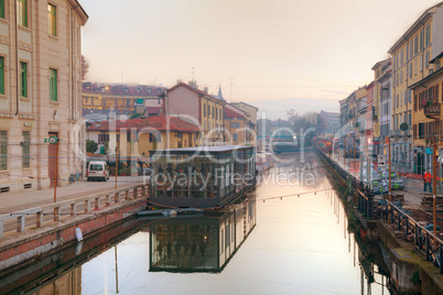 The Naviglio Grande canal in Milan, Italy