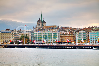 Geneva cityscape overview with St Pierre Cathedral
