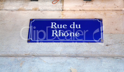 Rue du Rhone street sign in Geneva