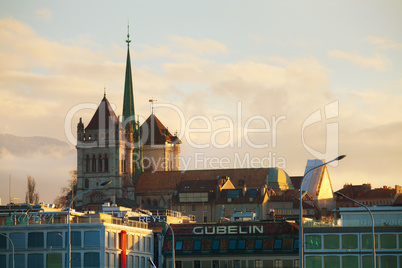 Geneva cityscape overview with St Pierre Cathedral