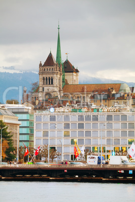 Geneva cityscape overview with St Pierre Cathedral