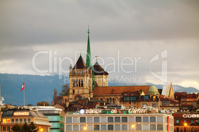 Geneva cityscape overview with St Pierre Cathedral