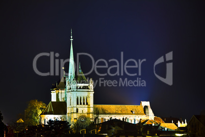 Geneva cityscape overview with St Pierre Cathedral