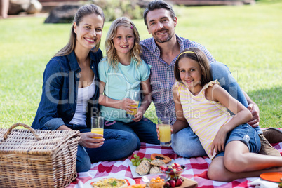 Portrait of happy family having a picnic