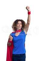 Woman pretending to be superhero