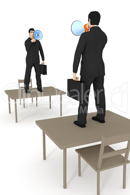 Man with megaphone on the table