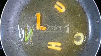 Stir-frying mixed alphabet letters, word Lunch