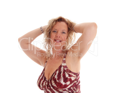 Closeup image of happy blond woman.