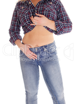 Middle age woman showing her stomach.