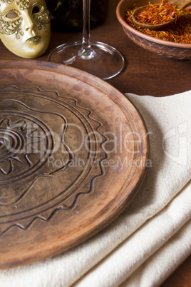 Tableware, Venetian mask and saffron