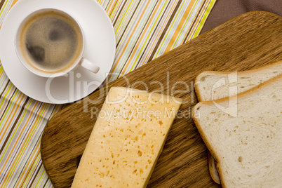 Coffee, cheese, toast for breakfast