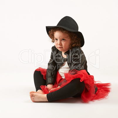 Little Girl Fashion Model With Black HatLittle Girl Fashion Mode