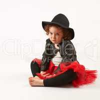 Little Girl Fashion Model With Black Hat