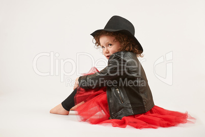 Little Girl Fashion Model With Black Hat