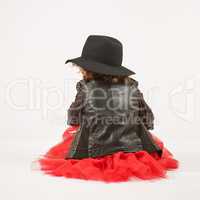 Little Girl Fashion Model With Black Hat