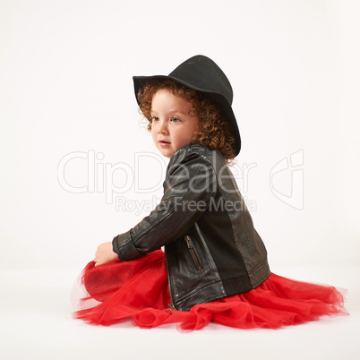 Little Girl Fashion Model With Black Hat