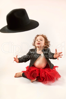 Little Girl Fashion Model With Black Hat