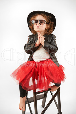 Little Girl Fashion Model With Black Hat