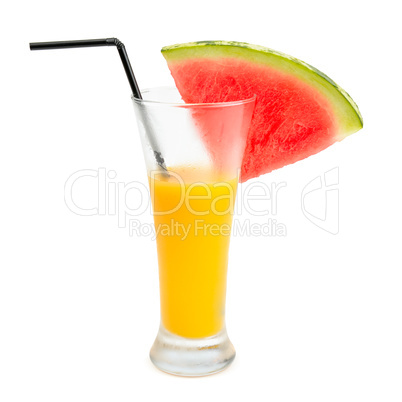 fruit juice and a slice of watermelon isolated on white backgrou