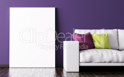Interior of living room with poster and sofa 3d rendering