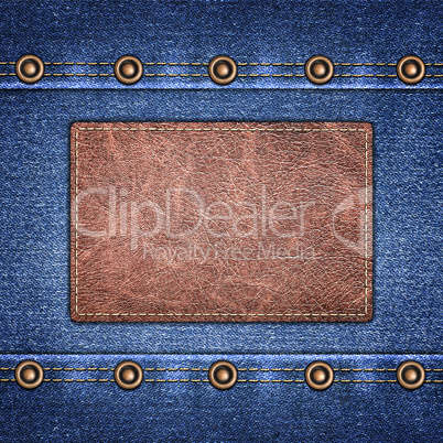 background simple denim with leather label close-up