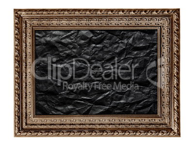 black and white picture frame with crumpled black paper isolated