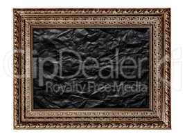 black and white picture frame with crumpled black paper isolated