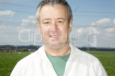 Portrait of farmer in front of his box