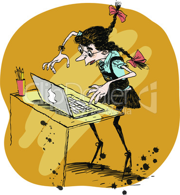 Girl and laptop vector illustration