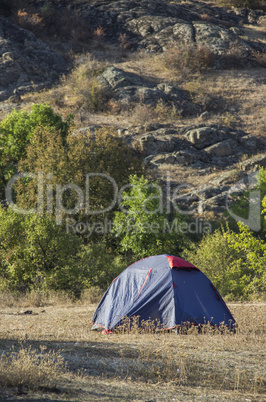 blue tent at nature