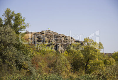 ukrainian flag in mountain