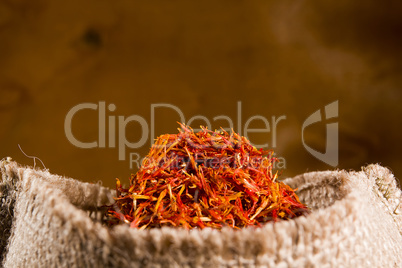 Spices saffron in a bag