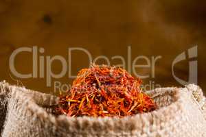 Spices saffron in a bag